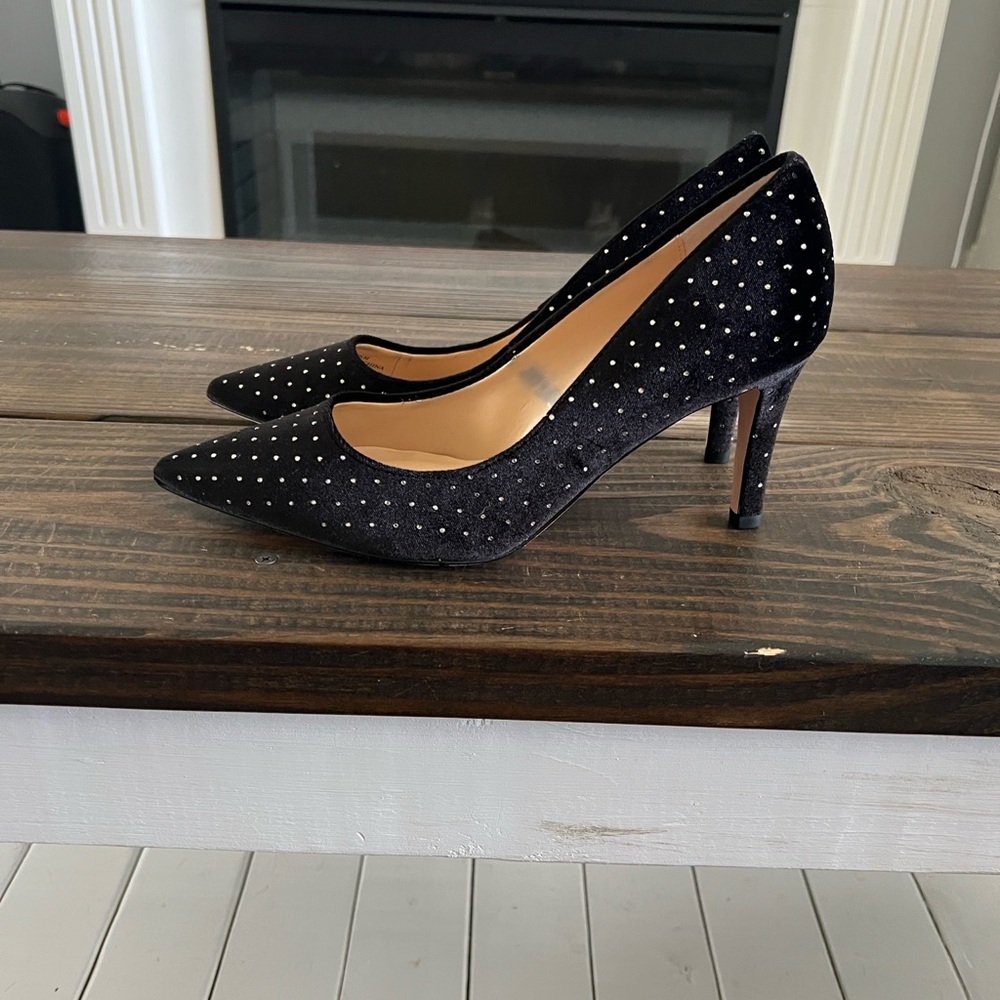 Neiman Marcus Black Velvet Studded Heels